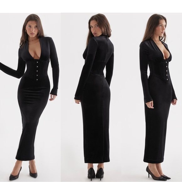 House of CB Arabella Black Velvet Corset dress - Picture 4 of 12